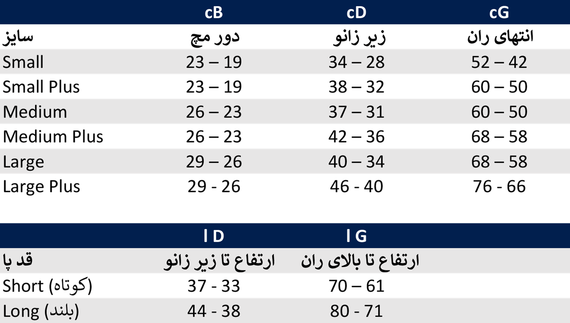 راهنمای سایز سری تاپ فاین سلکت