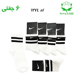 جوراب نیم ساق اسپرت دو خط (۶ جفتی) جنس پنبه – فری سایز ۳۶ تا ۴۳ رنگ سفید