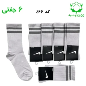 جوراب ساقدار اسپرت دو خط (۶ جفتی) جنس پنبه – فری سایز ۳۶ تا ۴۳ رنگ طوسی